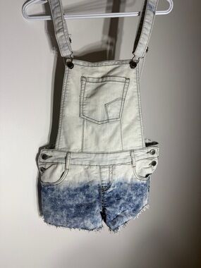 Hot Kiss White to Blue Dip-Dye Denim Short Overalls